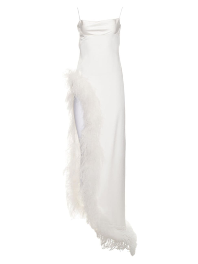 Retroféte Priscilla Feather Long Dress In White