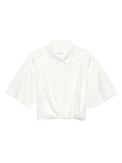 Frame Twist-detail Cropped Shirt In Off White