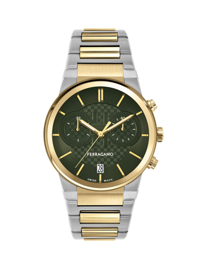 Ferragamo Sapphire Chrono Chronograph, 41mm In Green/two-tone