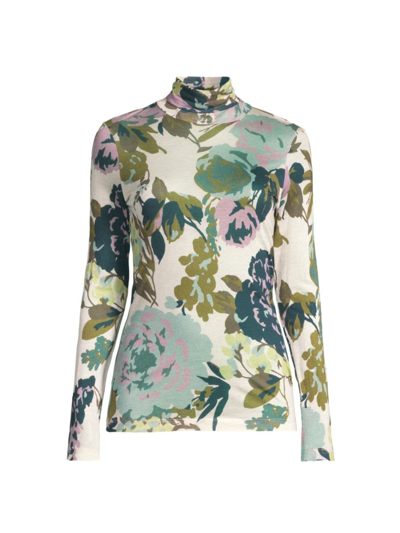 Rosso35 Women's Floral Turtleneck Top In Military Green