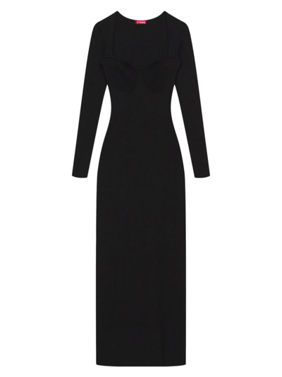 Staud Silhouette Long-sleeve Bustier Knit Maxi Dress In Black
