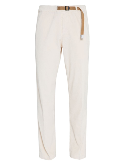 White Sand Belted Corduroy Tapered-leg Trousers In Winter White
