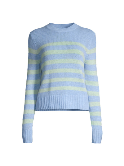 White + Warren Featherweight Cashmere Striped Crewneck Sweater In Cornflower Blue/mint