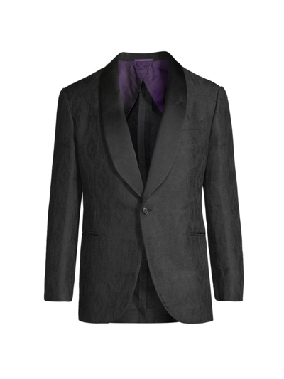 Ralph Lauren Purple Label Men's Jacquard Linen-silk One-button Jacket In Black On Black