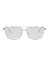 Fendi Women's Baguette Metal Rectangle Sunglasses In Light Blue Smoke