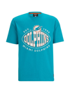 Hugo Boss Boss X Nfl Stretch-cotton T-shirt With Collaborative Branding In Dolphins Open Blue