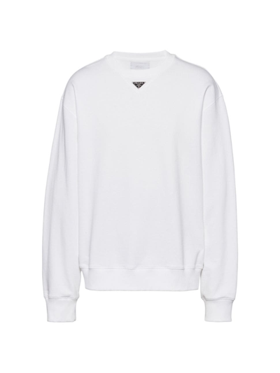 Prada Cotton Logo Plaque Sweatshirt In White