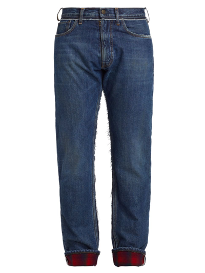 Maison Margiela Men's Distressed Flannel Jeans In Indigo