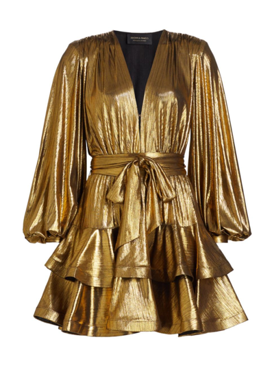 Bronx And Banco Bedouin Blouson-sleeve Metallic Mini Dress In Metallic Gold