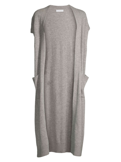 White + Warren Women's Cashmere Long Open Cardigan In Grey Heather