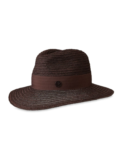 Maison Michel Women's Henrietta Straw Fedora In Burgundy Brown