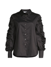 Harshman Juliana Ruched Button-down Cotton Shirt In Black