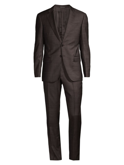 Emporio Armani Men's G-line Plaid Wool Single-breasted Suit In Grey Brown