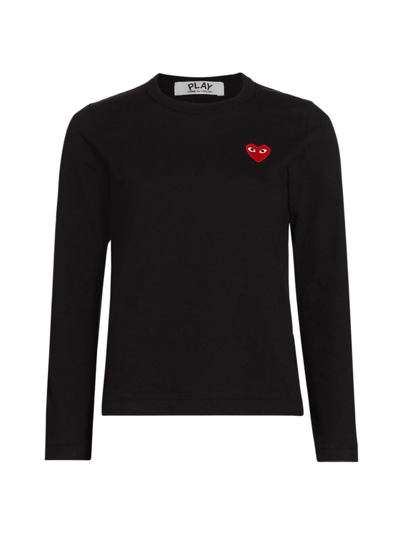 Comme Des Garçons Play Women's Heart Cotton Logo Long-sleeve T-shirt In Black