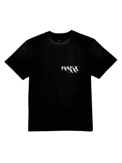 Purple Brand Men's Graphic Logo Knit Jersey Crewneck T-shirt In Black