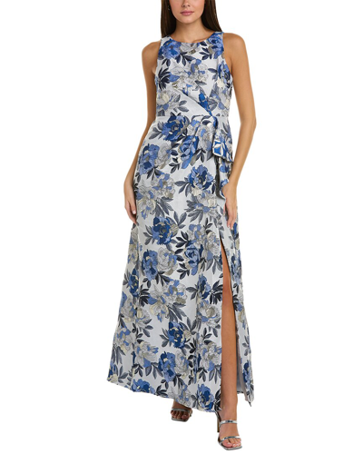 Adrianna Papell Floral Gown In Blue