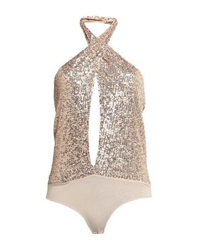 Vicolo Woman Bodysuit Beige Size S Polyester, Elastane In Gold