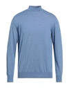 Drumohr Man Turtleneck Light Blue Size 42 Wool, Silk, Cashmere