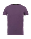 Yes Zee By Essenza Man T-shirt Purple Size S Cotton, Elastane