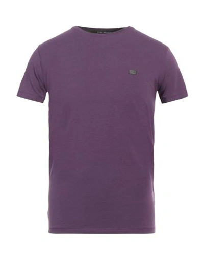 Yes Zee By Essenza Man T-shirt Purple Size S Cotton, Elastane