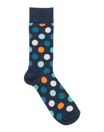 Happy Socks Man Socks & Hosiery Slate Blue Size Onesize Cotton, Polyamide, Elastane In Navy Blue