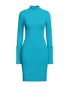 Rabanne Woman Midi Dress Azure Size L Wool, Polyamide, Elastane In Blue