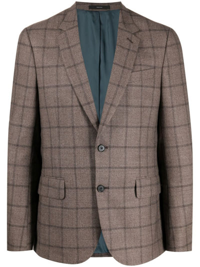 Paul Smith Check-print Wool Blazer In Brown