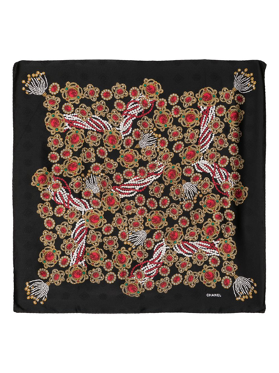 Pre-owned Chanel Bijoux Print Silk Scarf In 黑色