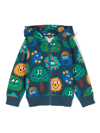 Stella Mccartney Babies' Monster-print Zip-up Hoodie In Blue