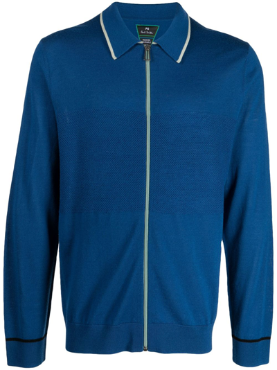Ps By Paul Smith Spread-collar Zip-up Cardigan In Blue
