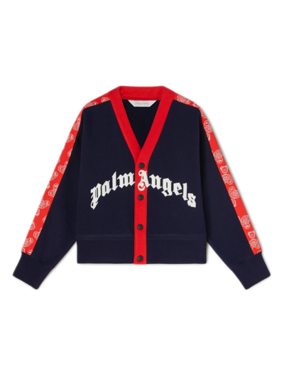 Palm Angels Bears V-neck Cotton Cardigan In Blue
