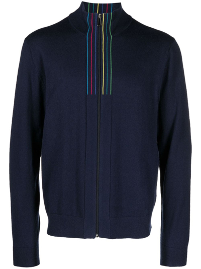 Ps By Paul Smith Zip-up Stripe-detail Cardigan In Blue