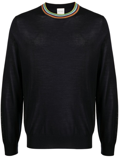 Paul Smith Stripe-detailing Crew-neck Jumper In Black