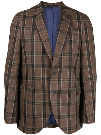 Paul Smith Check-print Wool Blazer In Brown