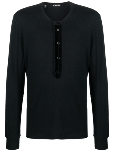 Tom Ford Henley Long-sleeve T-shirt In Negro