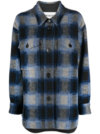 Marant Etoile Plaid-check Button-up Flannel Coat In 蓝色
