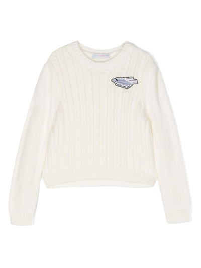 There Was One Logo-patch Cable-knit Jumper In White