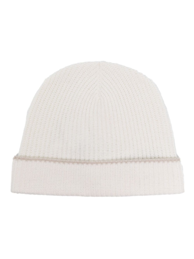 Eleventy Ribbed-knit Cashmere Beanie In 白色