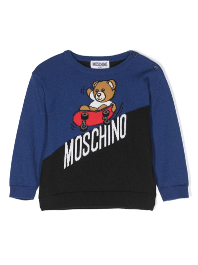 Moschino Kids' Teddy Bear Intarsia-knit Jumper In 蓝色