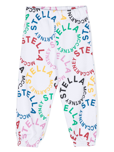 Stella Mccartney Kids' Circular Logo-print Cotton Track Pants In 白色