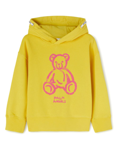 Palm Angels Teddy Bear-print Cotton Hoodie In Yellow