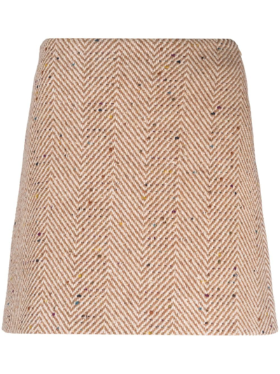 Ermanno Scervino Herringbone-pattern Wool-blend Miniskirt In Neutrals