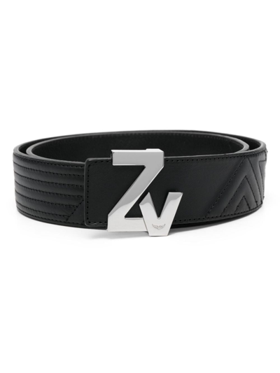 Zadig & Voltaire Logo-plaque Leather Belt In Black