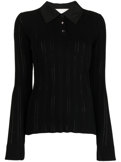 3.1 Phillip Lim / フィリップ リム Variegated Ribbed-knit Polo Top In Black