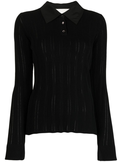 3.1 Phillip Lim Variegated Ribbed-knit Polo Top In Black