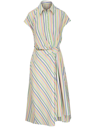 Carolina Herrera Striped Twisted-knot Cap-sleeve Midi Shirtdress In Multi
