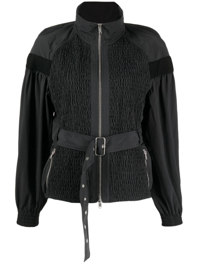 3.1 Phillip Lim / フィリップ リム Belted-waist Stand-up Collar Jacket In 黑色