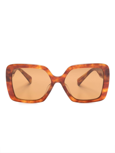 Miu Miu Tortoiseshell Logo-arm Sunglasses In Brown