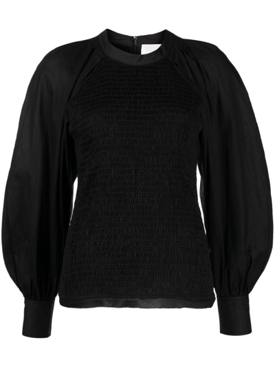 3.1 Phillip Lim Puff-sleeve Plissé Blouse In Black