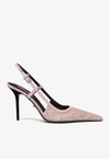 Versace Leather-trimmed Logo-jacquard Canvas Slingback Pumps In Pink